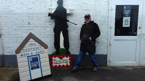 Roy Amos and the latest soldier silhouette he made for the Littlehampton Veterans Club
